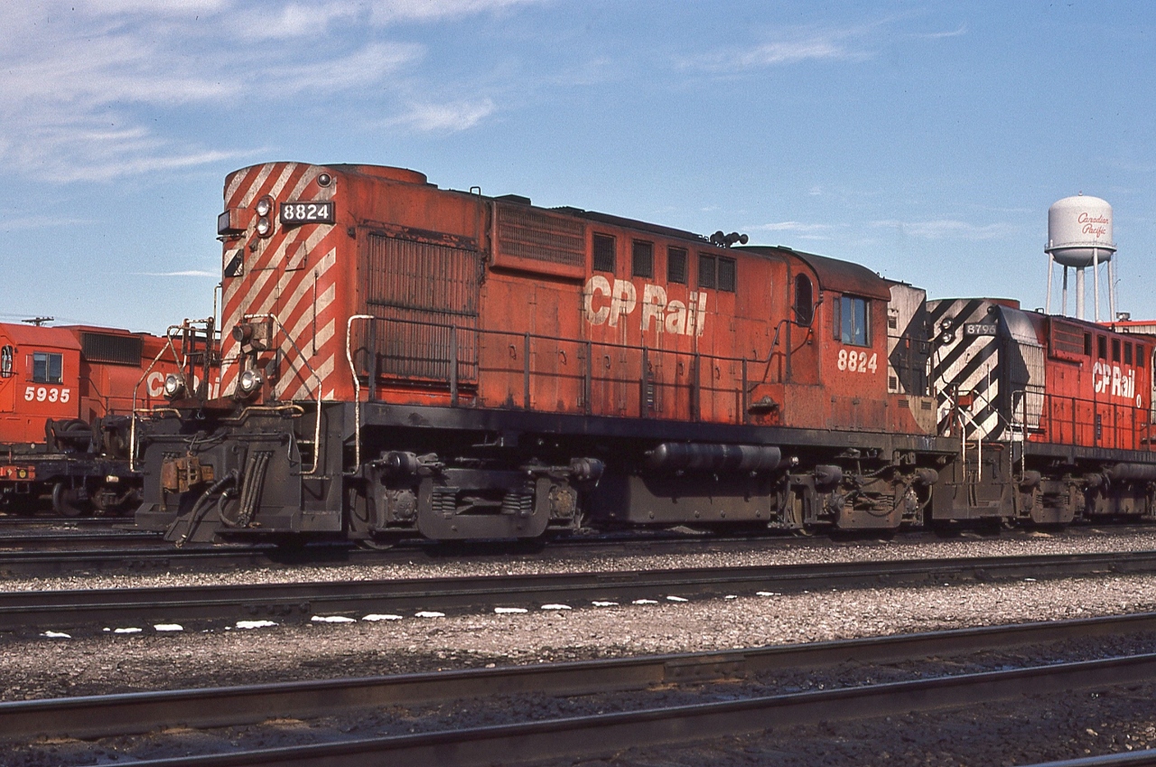 Numbering's...


CP Rail 's 244 prime mover RS-10 units built 1954 – 56), set up for  LHF ( long hood forward ) , and  numbered in the high 8400 series (early builds) and  RS-10s units primarily in the  8500 series, with some CLC  H16-44's mixed in throughout all  numbered series,  


The 251 prime mover  RS-18 units built 1957, set up for  SHF (short hood forward) operation and  numbered in the 8700 series  


CPR GMD built GP9's in the high 8400's (early builds 1954), low 8500's, 8600's and the final builds (1958 – 1959) in the 8800's, except:


 MLW 1957 built RS-10s #8824, is the last ever RS-10s built, created from from retired / wrecked unit FA-1 #4016 (the First)


(the s designated the unit equipped with a steam generator to allow assignment to passenger trains)


Under that CPR Script water tower, and in the final year of service, CP Rail 8824 at CP Rail Agincourt, a January 25, 1981, Kodachrome by S.Danko


#8824 Retired 1982, outlasting  it's sister 244 prime mover Cab units:


   Career Fini  


Most recent 244 prime mover: The second CPR 4016 FA-1 was created in 1966 from components re-cycled from  RS-10 8557 and FA-1 4014.  [info per Patrick C. Doran's CPR book].  4016 – 2  retired  by the mid 1970's.


Preservation: Research to date shows that not one  CPR FA-1, FB-1,  RS-10, RS-18 are preserved . Ex CPR 4090 in Cranbrook is a FA-2 with FB-2 #4469; and  stateside four RS-18u (the chopped nosed kind) are (were?) in service at operating museums. And VIA's sole RS-10s 8558 lasted only a few years, retired 1981. As of December 2025, are all OSR's  MLW's sidelined? And   GIO#1859 in service?


sdfourty