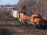 BNSF 2460-BNSF 506 (two 4-axle units) provide all the power for CN 394 as it traverses its final leg to Toronto on a snowless day in January, 2006.