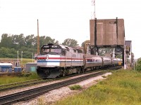 I won't say we took these F40PH units for granted, but they did become tiresome. Now? All gone from Amtrak. This location, on the east side of the Welland Canal, isn't accessible very easily these days, at least to my knowledge. I've not been in the area in years. The unit shown here, 343, looks clean. It should;  its only a year old.
Now, it won't be long until the current fleet running on the Maple Leaf, P42s, will be history.