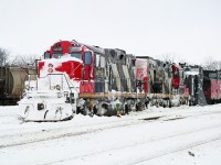 CN 4119 and 4123 rest at Stratford station after being out on the line battling the elements. Brrrrrr........