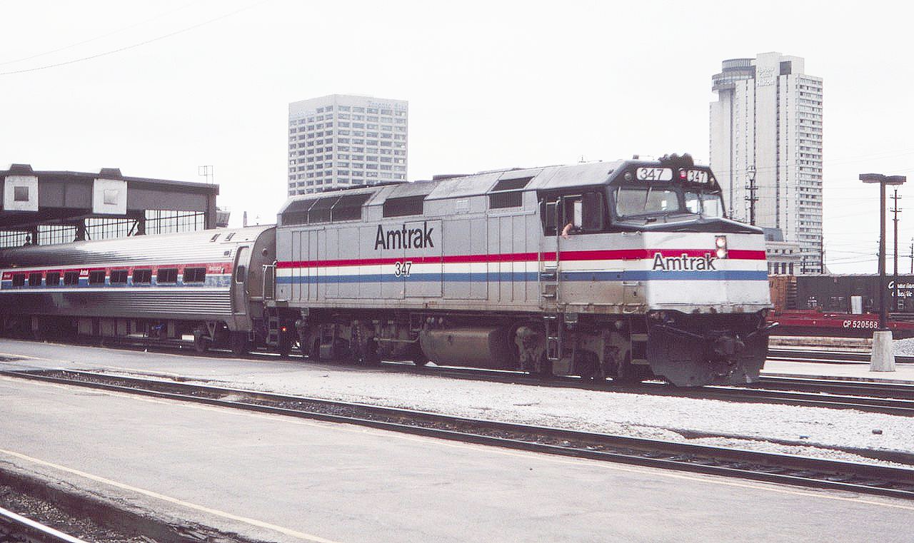 I almost did not take this photo in August of 1984, given the Maple Leaf and other Amtrak trains went through my hometown of Lyons, NY, on Conrail between Rochester and Syracuse. I probably took the photo because I liked the Toronto Harbor Castle Hilton in the background just above the departing 347. In any case today F40PH's are mostly history, and the Amfleet cars are on borrowed time with new equipment coming in.