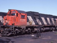 CN C630 2026 is shown on the inbound receiving track at MacMillan Yard, Toronto, Ontario on May 31, 1981.

HAPPY NEW YEAR EVERYONE.