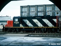 CN GP9RM 4129 is pictured waiting between assignments during a mid-week afternoon in front of the Kitchener, Ontario station. More than 30 years later, 4129 is still active today working on jobs in the eastern Ontario and Quebec area.

