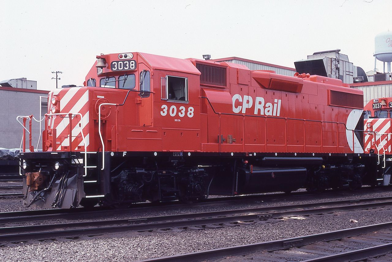 AHHHH, the new car smell!!!!  Brand spanking new CP GP38-2 3038 has just arrived from London, Ontario.  Over 40 years later, the unit is still working for the railroad.