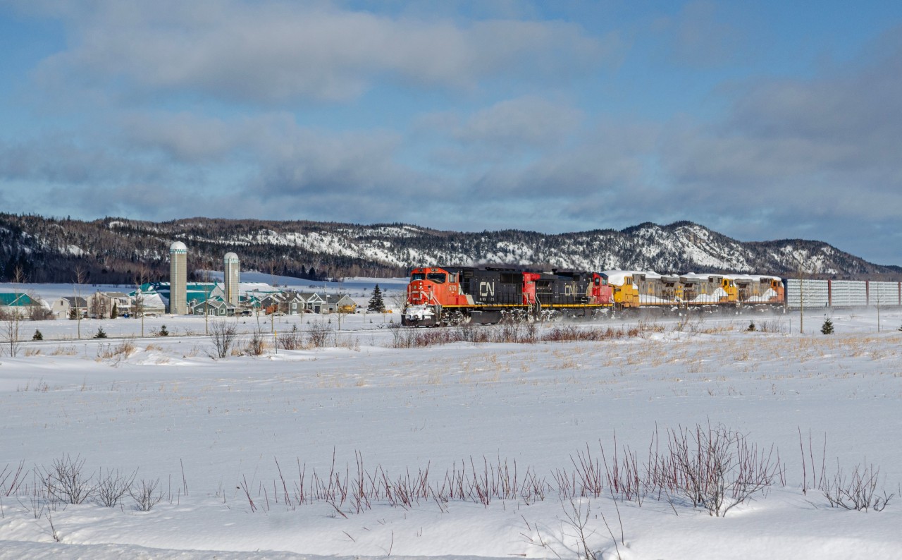 The 3 final QNSL C44-9Ws to be retired are trailing on CN 403 today, and are likely headed for Larry's Truck and Electric like the others that were sent back in 2022. During their final years of operation, they were mostly assigned as mid-consist DPUs, and rarely leading trains on the Arnaud subdivision. As you can tell by the amount of snow that piled up on top of the engines, they had been waiting their turn to take the ferry for a few months already.