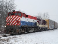 The Ontario Southland Woodstock Job has made quick work of the interchange with CP and is now back on home rails heading west with a lengthy cut of autoracks for Cami in tow. All four of OSR's M420Ws were sold to the Sartigan Railway. In 2026, some additional MLWs currently on OSR's roster will soon be following the same path.