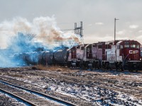 Smoking up a storm going through Winnipeg' St. James neighborhood. On their way back to the yard.