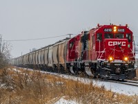 Returning to the yard during a fresh snow fall. After switching cars around in St. James.