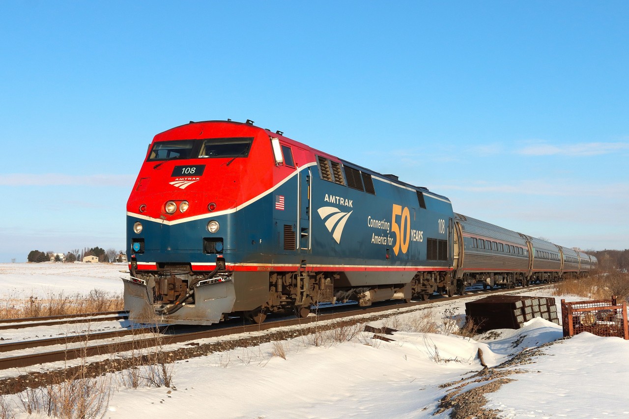 Amtrak "Maple Leaf" operating as V97 in Canada detouring on the freight only portion of the Halton Sub.. Bridge span replacement over Etobicoke Creek (Longbranch), Mile 9.81 on the Metrolinx owned portion of the Oakville Sub. necessitates the detours.