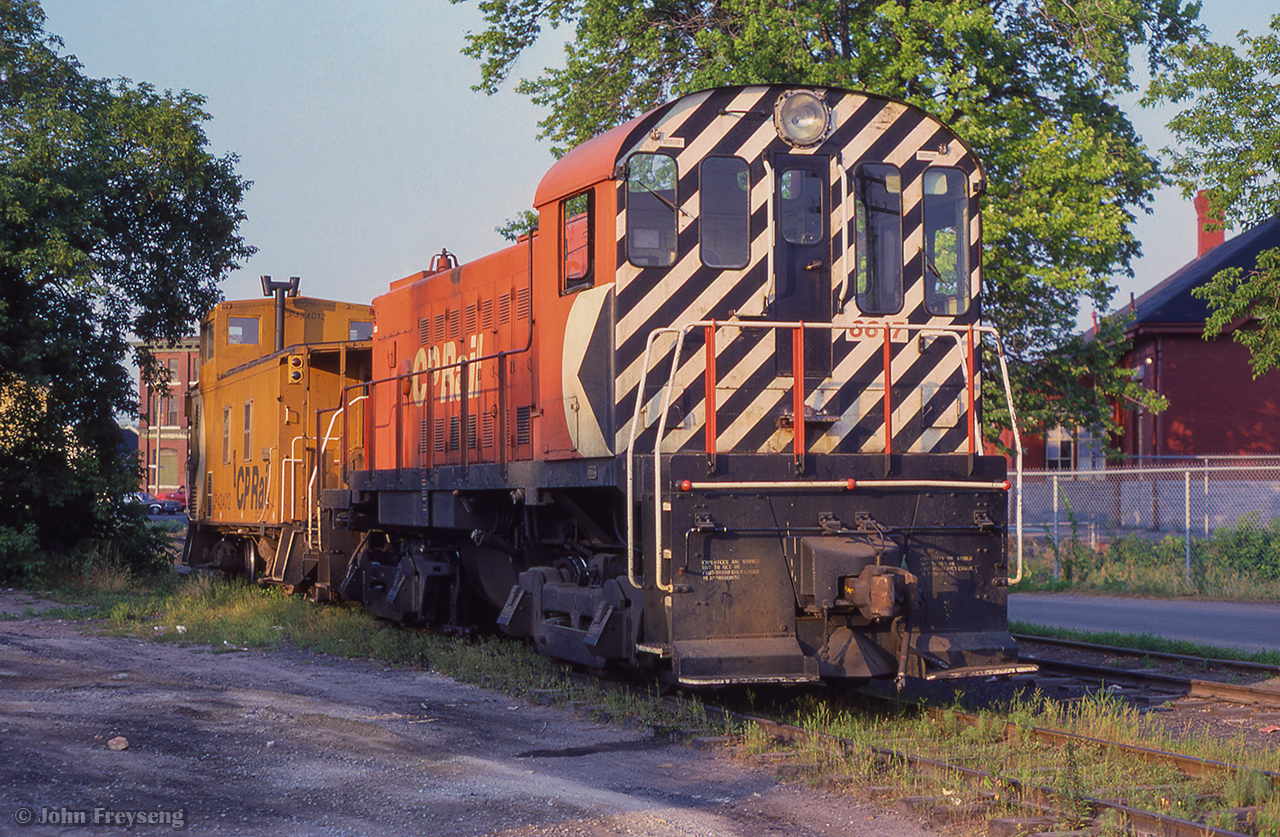 CP S11 6617 is assigned to the Peterborough yard job, seen here tied down behind the station.

Scan and editing by Jacob Patterson.