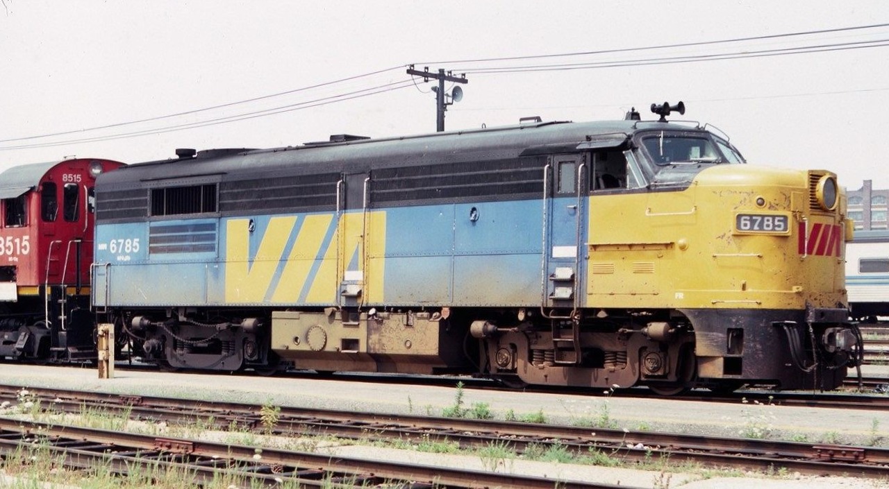 Via FP4A 6785 is seen at rest at the Via Diesel Terminal near Toronto Union Station in August of 1983. Those great looking Via MLW units were ubiquitous - until they weren't....