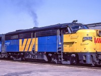 VIA 6767 is in Brantford, Ontario on August 14, 1982.