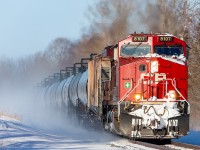 CP 8107 approaches Colborne after yet another snowfall. 2026 has provided no shortage of winter photo opportunities. 