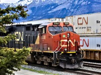 CN X104 eases into Jasper for a crew change before heading out on the Albreda sub towards Kamloops.