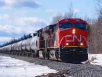 A newly rebuilt CN AC44C6M leads L57551 on a beautifully sunny day. 