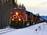 Likely the newest at the time, CN 3408 leads L57551 out of Chetwynd BC.