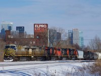 CN 527 has 5 units and 175 cars as it heads west on Track 29. 114 of those cars will be set off slightly further ahead; those cars would continue west on CN X377. CN 3942, CN 3962, CN 3888, CN 2672, CN 8003,