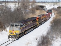 CP 7017 leads train 236 by Newman Road on their descent down the Hamilton Subdivision with work at Kinnear in their near future.