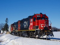 Its work at Coteau done, CN 538 backs up towards the Kingston Sub to wye his train for the run westwards towards Ottawa.
