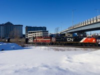 CN 368 has fresh rebuild CN 3411 & IANR 4100 up front, the latter having been lifted at Brockville.