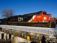 CN X310 has a new crew onboard and is about to leave the island of Montreal on a frigid morning.