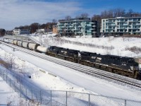 A pair of AC44C6Ms (NS 4160 & NS 4731) has only 31 cars on the drawbar as a late CN 528 heads east on CN's Montreal Sub.