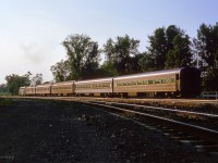 Friday only train 43, running Toronto - North Bay, departs Washago into the evening sun.

<br><br><i>Scan and editing by Jacob Patterson.</i>