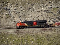 CN 3222 leads a long intermodal train through Lytton at the start of the Fraser Canyon. CN and CPKC both run through the canyon, and they have agreed to directional running, so CN and CPKC trains can be seen on either of the two lines. This also reduces the need for ridiculously long sidings. 