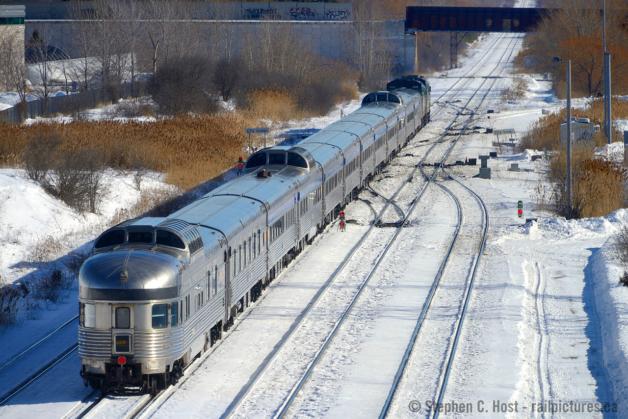 The highest priority passenger train, #1 is pictured at Snider entering the York sub enroute to Vancouver. At right is a clear signal for CN's highest priority freight train, CN 101, who will follow #1 all the way to Vancouver.