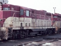 TH&B GP-7 #75 and GP-9 #403 are seen at the CP's Agincourt Yard in August of 1983. 