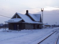 Late day view looking west at Ingersoll CN station.  It had closed a couple of years before this image was taken and was torn down on December 7, 2020 after many years of neglect. Built around 1890, it remained active until 1979.
Sunset on Ingersoll station indeed.