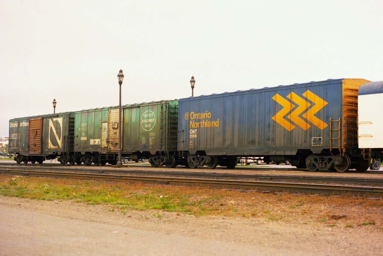 Something a little different.  Rolling stock being moved around the yard and out front of the station it was interesting to see three of the ONR's prominent paint schemes all lined together, including the very short lived "Progressive" scheme on the far left.