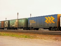 Something a little different.  Rolling stock being moved around the yard and out front of the station it was interesting to see three of the ONR's prominent paint schemes all lined together, including the very short lived "Progressive" scheme on the far left.