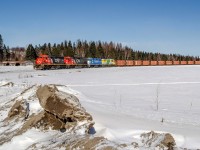 Two of the 3 CN SD40s recently leased by the Roberval & Saguenay railway leads the eastbound Arvida - Port-Alfred run at the railway crossing of Route 170 on a sunday morning. That day would prove to be disapointing for trains, as no trains would run later in the afternoon. Although it was sure nice to see some CN owned SD40s, having not seen one since 2013.