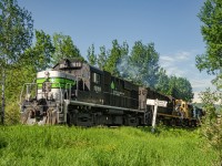 A quartet of SFG RS18us pulls a lenghty 565 past Pointe-à-la-Croix's station sign on a beautiful june afternoon. 1819 is one of only 2 RS18s painted in the company's regular paint scheme, and the only one still active.