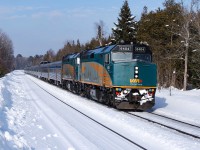 Running about 6 hours late (a CN breakdown caused a nightmarish crew change in Gogama) VIA 2 heads for a stop in Parry Sound....where it will get hooped for another 45 minutes for a northbound stacker. While the treatment it gets is deplorable, there is nothing better looking on the rails anywhere.