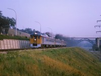 Three Budd RDCs on train 384 for Havelock smoke it up in the Don Valley, just north of the Bloor viaduct.

<br><br><i>Scan and editing by Jacob Patterson.</i>