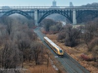 ONTC Siemens Venture trainset 1 ONT 930-939 ON P30131 31 new Northlander “1000 mile testing & familiarization trip” passing Mileboard Rosedale on Metrolinx Bala sub.