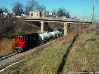 CN SW1200RSm 7107 heads up the CN Thorold Sub.