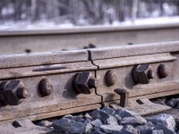 A broken rail joint at the crossing on the CN FSJ subdivision. 
