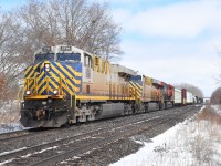 Planning to waste away another lunch hour at the station in Brantford, I was just about there when I heard a rumble and looked in my rearview mirror to see a blur of blue, yellow and silver whiz by. After some choice words, I decided to head for the highway and try to get ahead of the train west of Paris. The train slowed significantly on the westbound grade through CN Hardy, which was my saving grace. I figured I didn't have time to get to Paris West so I opted for a farm crossing at the end of Township Road 2. I got out of the car and crossed the track as the train rounded the slight curve at Paris West. I fired off a few photos, waited for the train to pass, hopped back into my car and made back to work and sat down at my desk at 1:00 p.m. on the nose. It sure wasn't the lowkey lunch hour I had anticipated! The ex. Citirail units seem to be showing up more regularly lately, providing a little bit of variety.