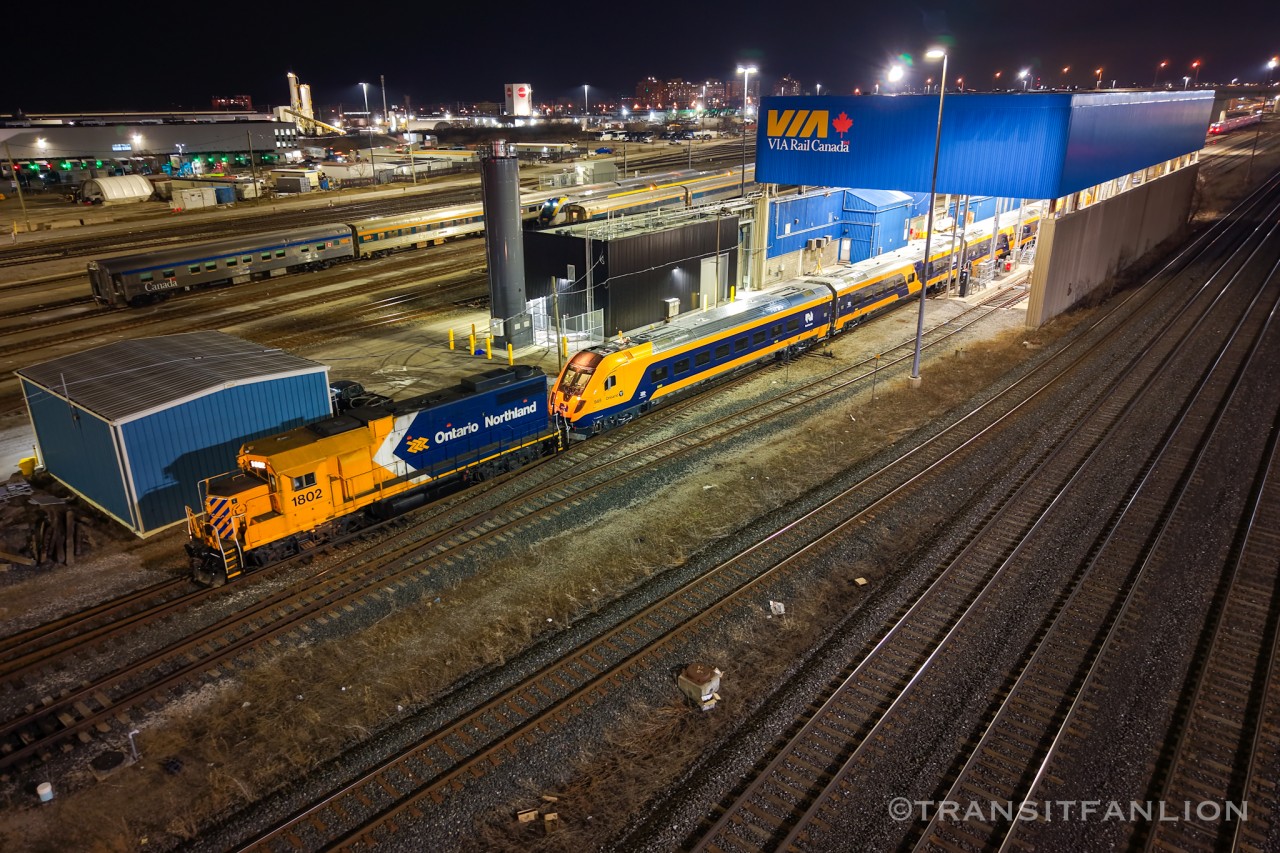 Soon as CN L27691 13 with 5708 cut away from the freshly arrived Northlander TS2 (ONT 940-949) at fuel stand in VIA Toronto Maintenance Centre, Ontario Northland’s guard unit ONT 1802 took over immediately to fuel it up the first time then spot it back to C yard besides TS1. (2026/03/20)