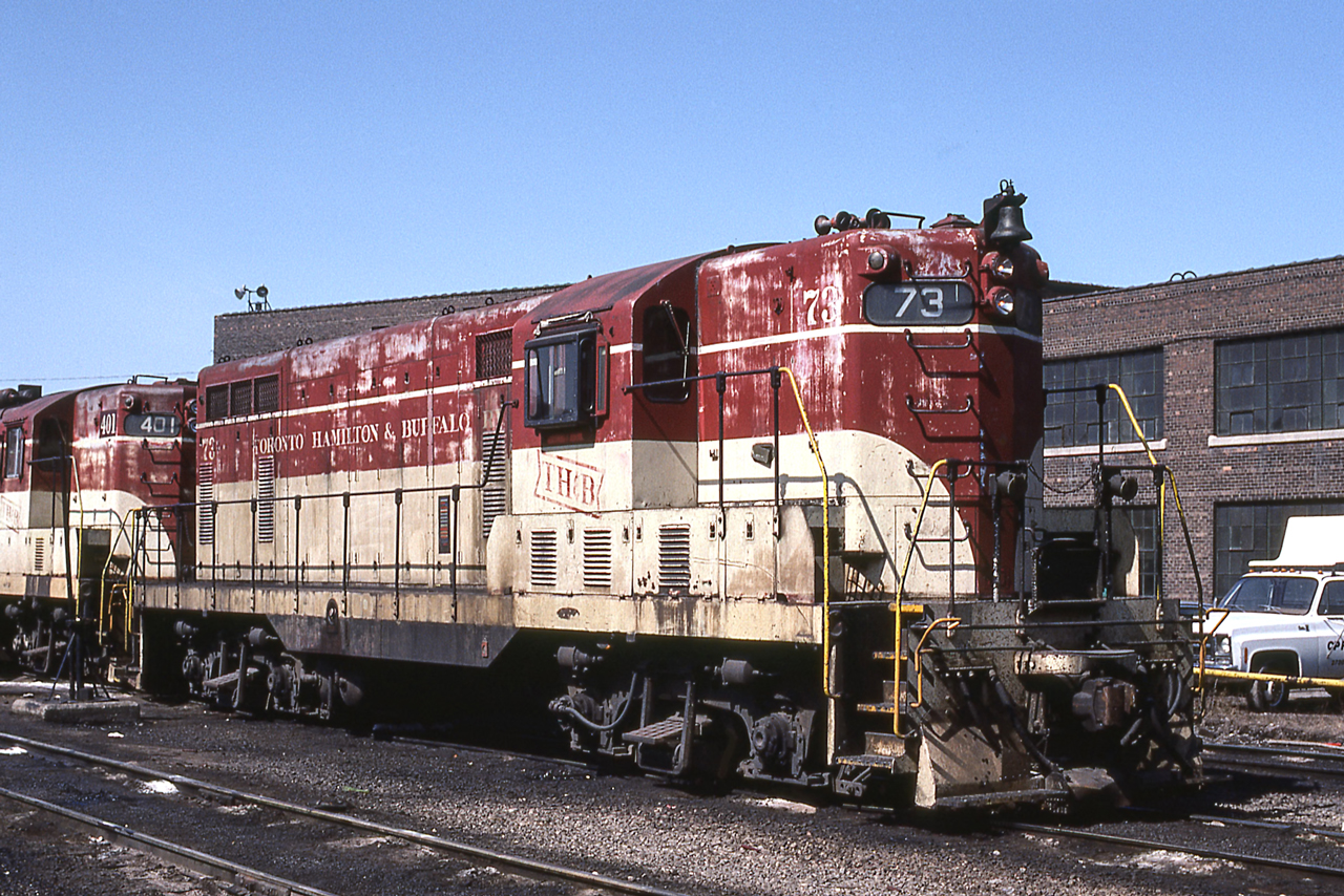 TH&B 73 is in Hamilton, Ontario on March 27, 1984.