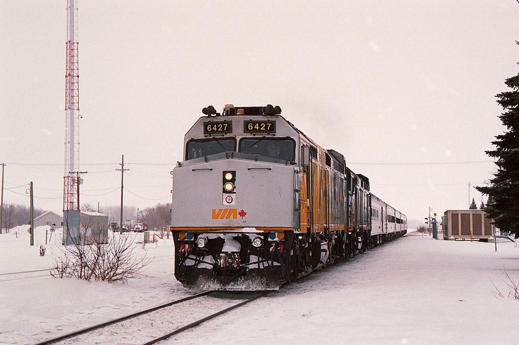 An hour late Via Rail 693 making its first stop in Portage La Prairie on January 4th 2026.