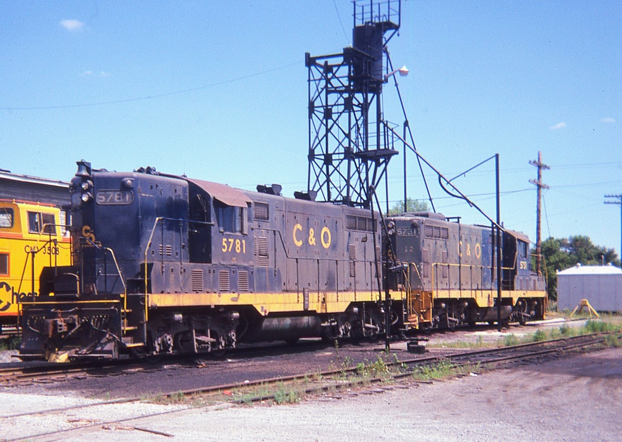 Long ago (for me) shot of C&O geeps 5781 and 5731 between duties resting at St. Thomas.