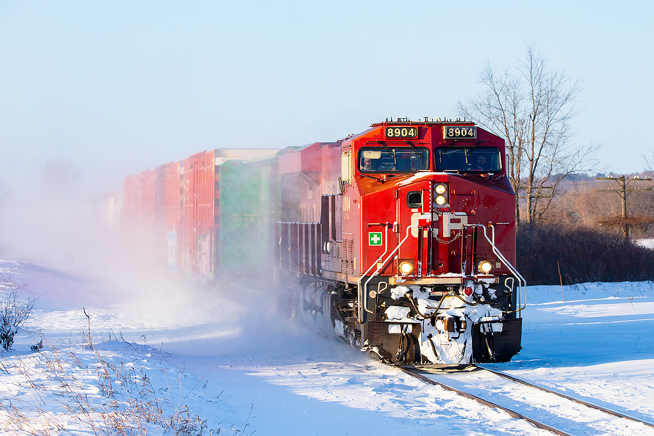CP 8904 slows to meet a westbound at Trenton on what was probably one of the coldest mornings of the winter.