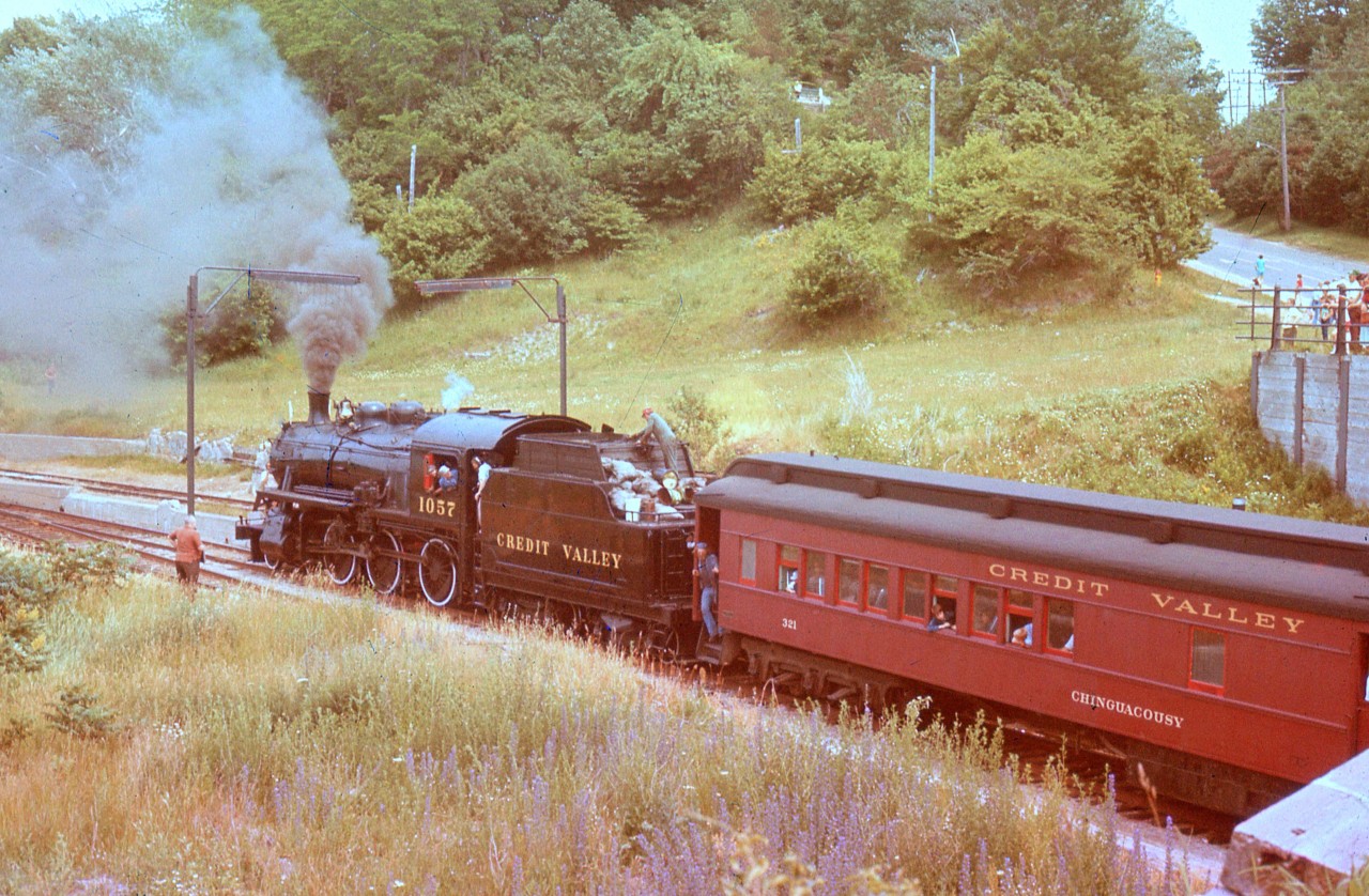 locomotive 1057 is a former CP Rail Class D-10h 4-6-0 steam engine built in 1912.During the 70's it ran excursions out of Toronto, Ottawa and Guelph. I believe it is currently preserved at the South Simcoe Railway in Tottenham Ontario. Sorry for the less than ideal quality of the picture but it is a scan from a slide. I hope its rarity allows it to be posted.