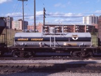 What I can only guess as London (where the estate was located) and having him been an occasional railfan of the London area, this Eythl Canada tank car looks right at home.

A wonderful write up from Geoff Elliott on these (https://actionhobbiesrailroad.wordpress.com/2015/05/11/geoff-elliott-on-modelling-ethyl-anti-knock-tank-cars/#jp-carousel-1058) helped narrow down either where this was going to, or from. 

Eythl Canada had a plant in Corunna, Ontario from 1956-2013 when the plant was closed. Eythl had a rather modest roster of roughly 60 tank cars of different capacities. 
https://www.theobserver.ca/2013/10/30/another-business-closure-adds-to-mounting-job-losses-in-sarnia-lambton

Our subject is the smaller of the lot, rated at 3,000 Gallons with 9 tank cars rostered of this style.

Thanks again to Jacob Patterson for scanning these
