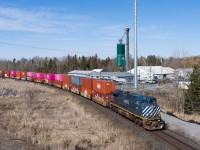 BCOL blue Dash 9 4653 leads a truncated Q102 south through Mt. Albert enroute to BIT on a sunny March afternoon. Due to things getting a little hectic up north on the Ruel Sub due to trains dying in the sub-zero temperatures, Capreol at the time was chock-full of intermodal trains split up into blocks, awaiting an opportunity to continue south pending power and crew availability. This no.102 was quite short, only a few thousand feet in length, punctuated by CN 2697 on the tail end (the locomotive what was previously the mid-train DP), that somehow had it's bell left on, ringing all the way down to Toronto from up north.