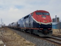 With rescue power ahead of the regular train, Amtrak 694 (Amtrak 68 once it reaches CPKC rails) passes the L'Acadie siding in Saint-Jean-sur-Richelieu this past Saturday afternoon. Both southbound and northbound <i>Adirondacks</i> had been cancelled the previous day. As far as I know, this is the first time a 9700-series P42C made its way to Canada.